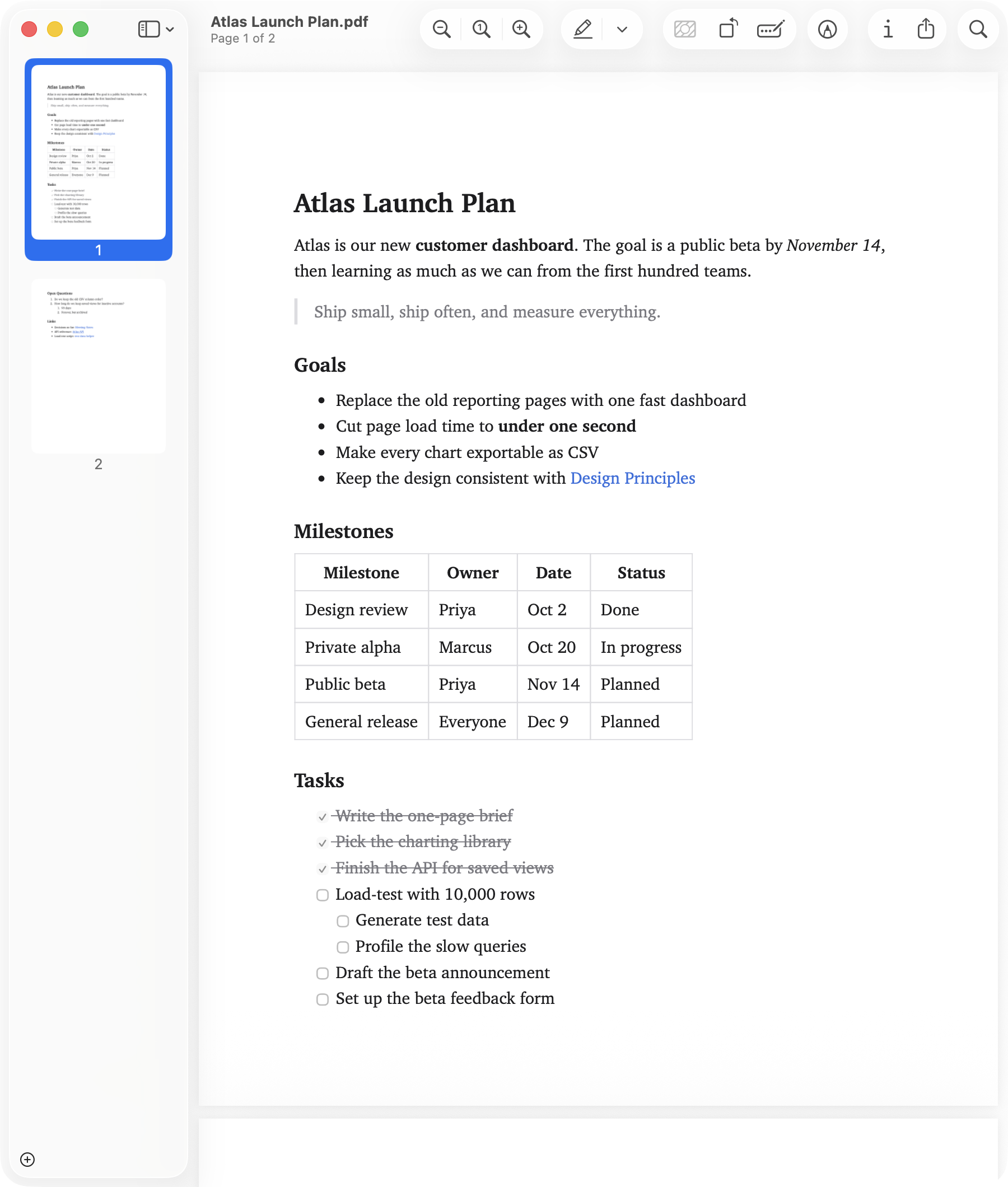 A note exported as a PDF