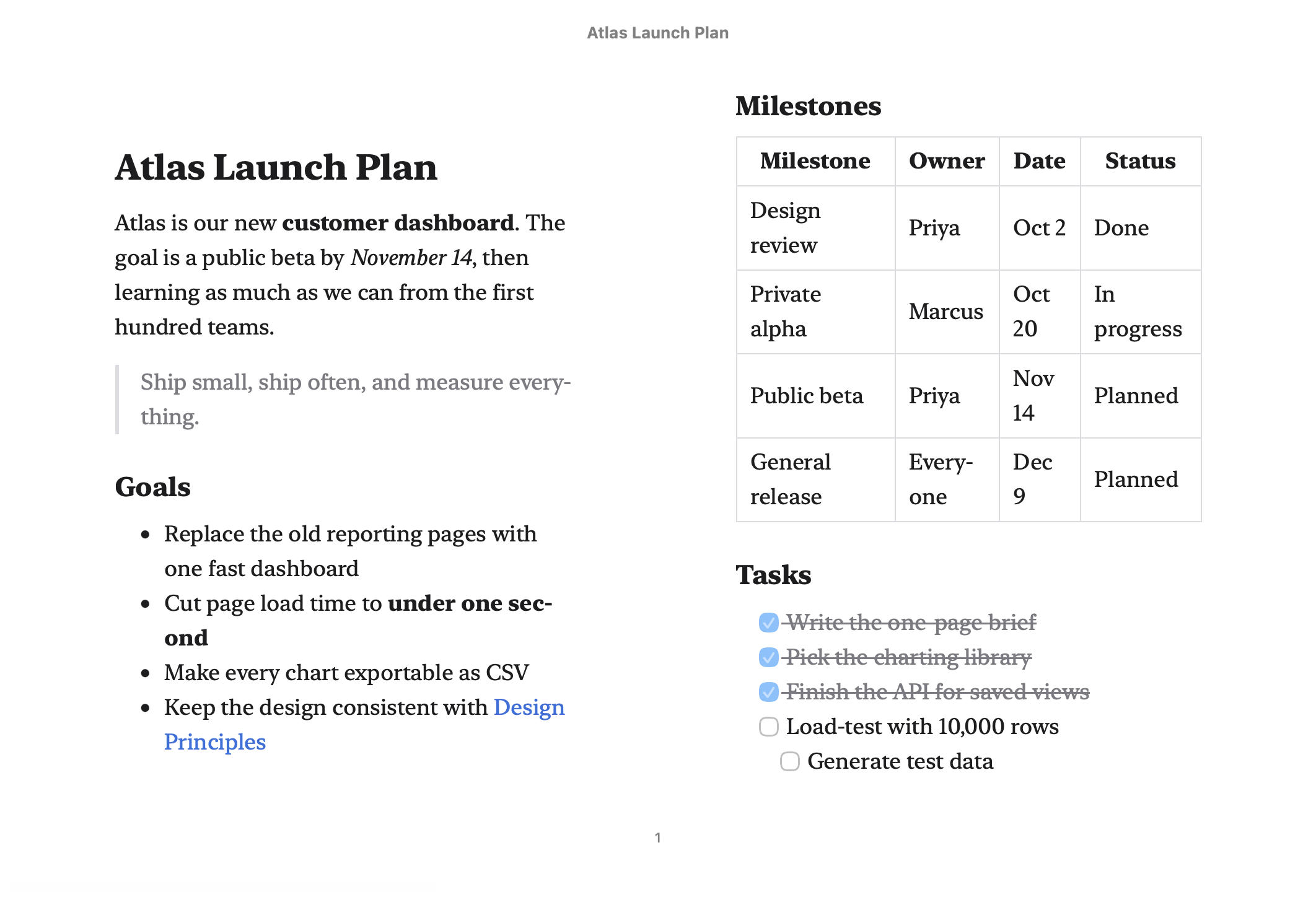 A note exported as EPUB in a book reader